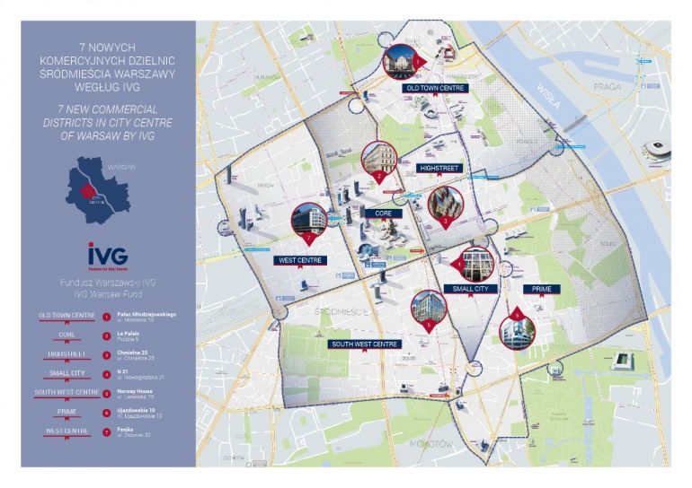 Podział centrum Warszawy zaproponowany przez IVG