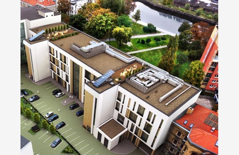 Z dachu biurowca Zefir, realizowanego w ramach gdańskiego kompleksu Pomerania Office Park, będzie rozciągać się widok na starówkę Gdańska oraz kanał Mołtawy, wiz. UNIMOR Development SA
