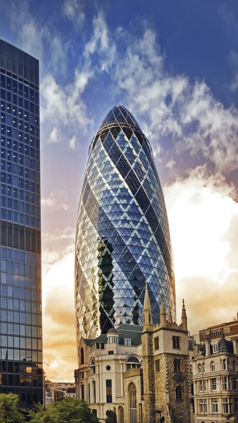 The Gherkin office building is one of the most distinguishable places in London City