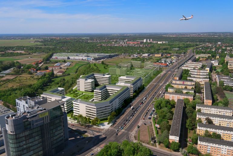 Business Garden Poznań - widok kompleksu biurowego z lotu ptaka