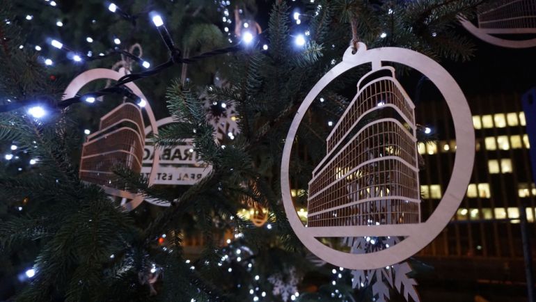 Christmas tree on the area of ASTORIA office construction site in Warsaw