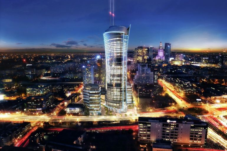 Warsaw Spire - wizualizacja nocna