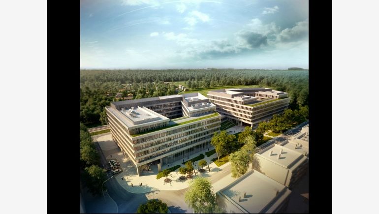 Wizualizacja kompleksu biurowego Park Rozwoju, realizowanego przez Echo Investment