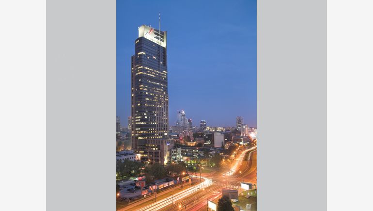 The  picture depicts Warsaw Trade Tower.