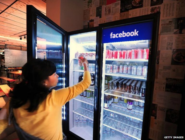 Cupboard with free drinks in Facebook registered office