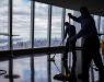 Employees washing the floor in One World Observatory right before arrival of journalists, pic Michael Appleton, The New York Times