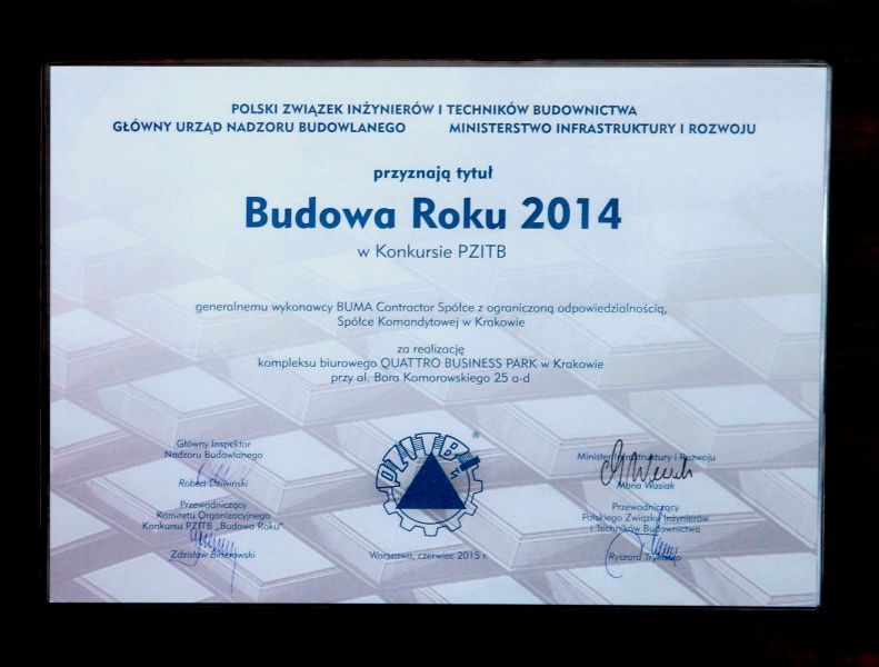 - Dyplom dla Quattro Business Park