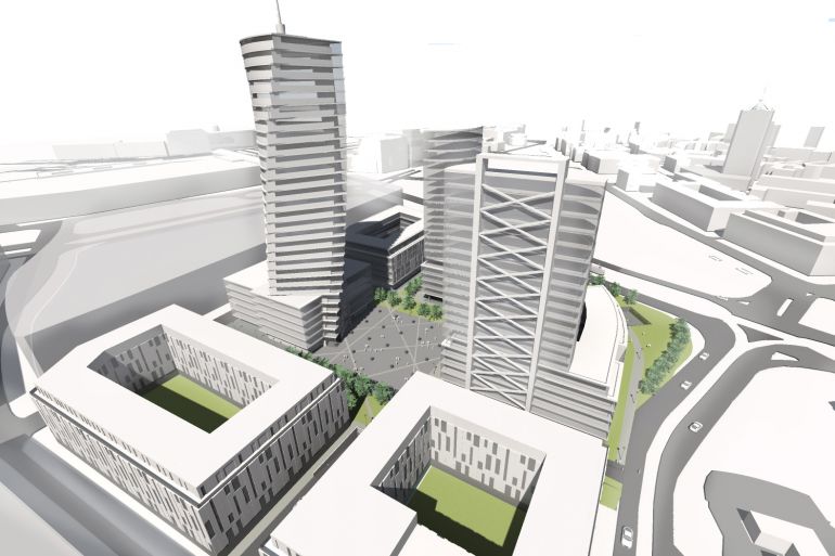 Visualization of the complex, which may be built on the property put up for sale by PKS Poznań