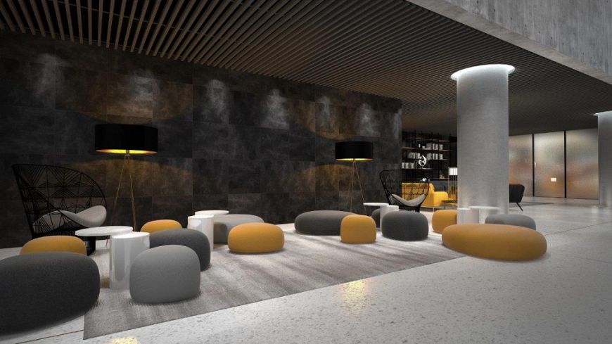  - Projekt lobby biurowca D48 przygotowany przez studio Robert Majkut Design