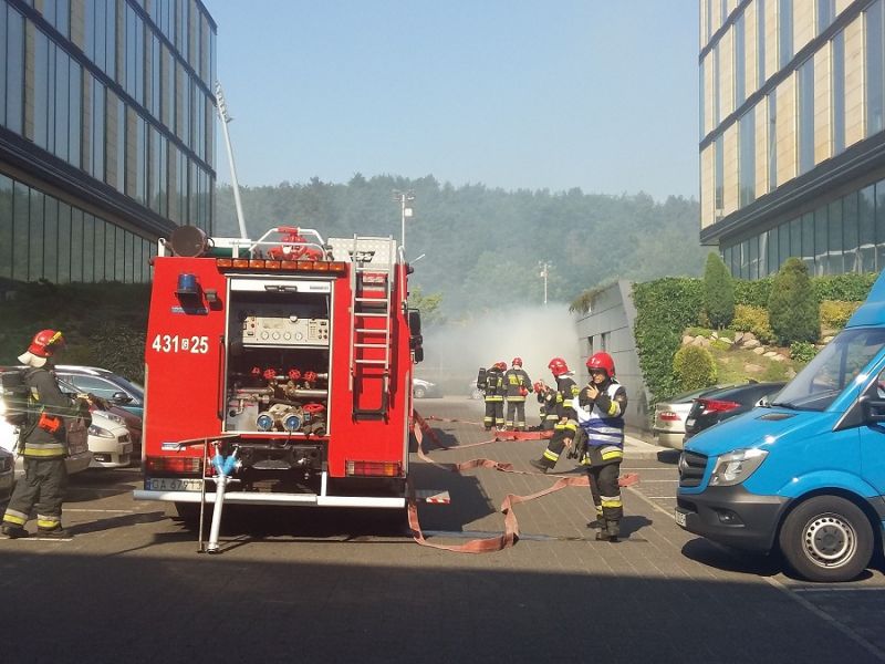  - Ćwiczenia z próbnej ewakuacji w kompleksie Łużycka Office Park (fot. SPIE Polska)