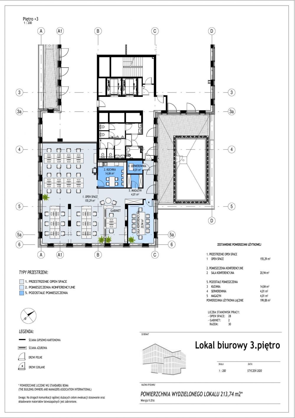 Budynek biurowy BENACO- lokal biurowy 213,74 na III. piętrze, lokal wykończony, gotowy do wejścia „od zaraz”! - 