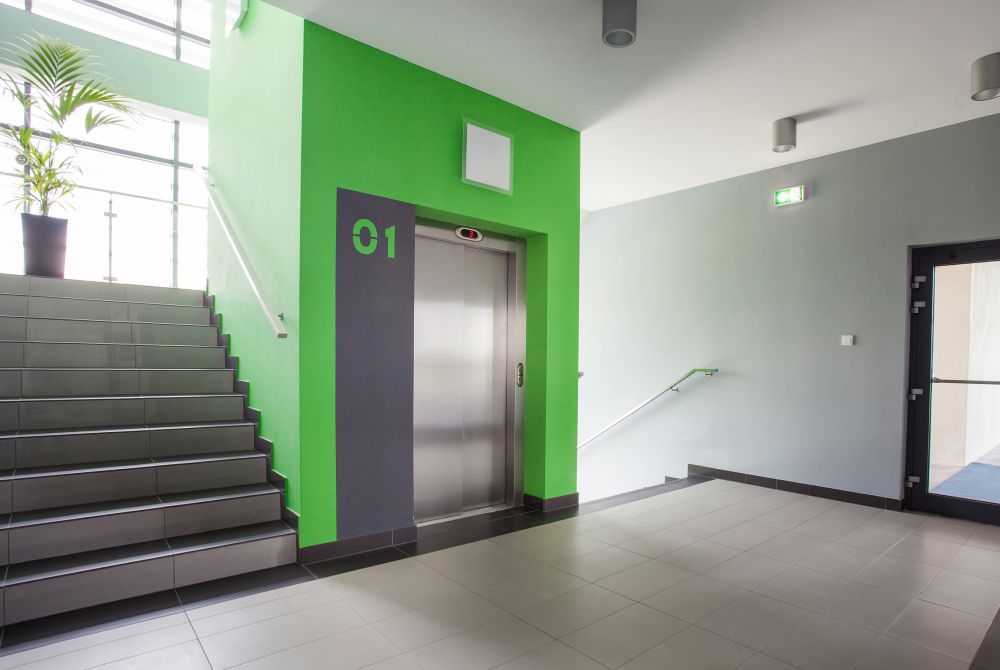 Columbus Office Center - Columbus Office Center - elevators in the modern office situated at Piasta Kołodzieja Street in Krakow 