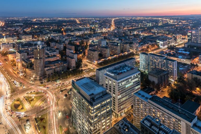 Rondo ONZ - bird's eye view (pic Skanska)