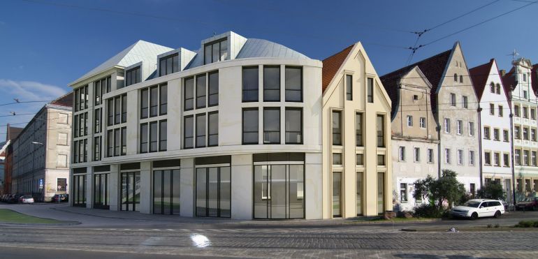  - Biurowiec Rzeźnicza 19 nawiązuje do stylu domów handlowych z początku XX wieku. (wizualizacja)