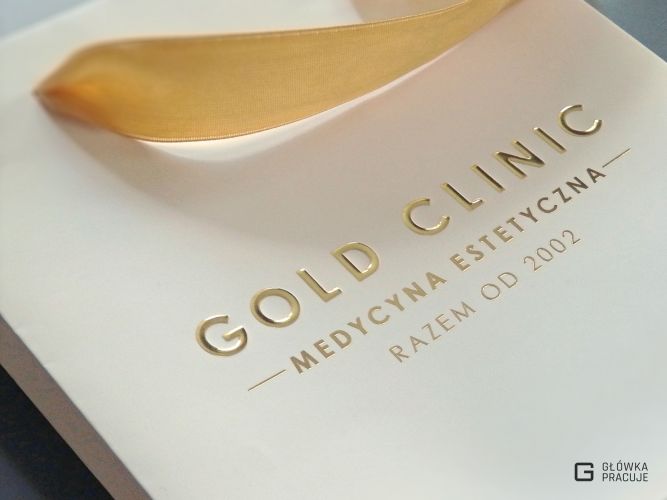 Główka Pracuje - Głowka Pracuje - torba reklamowa ze złoconymi literami dla firmy Gold Clinic