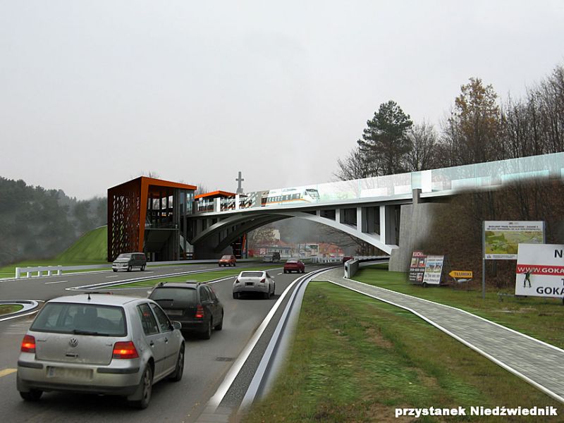  - Visualization of arched flyover across Słowacki Street with PKM Niedźwiednik station, source: pkm-sa.pl