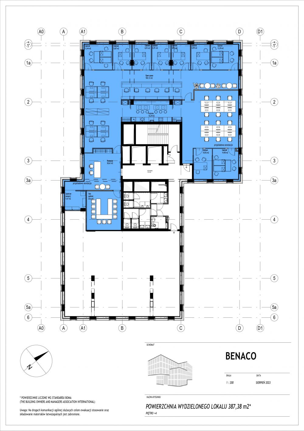 BENACO – lokal biurowy o pow. 387,38 m2 na IV piętrze - 