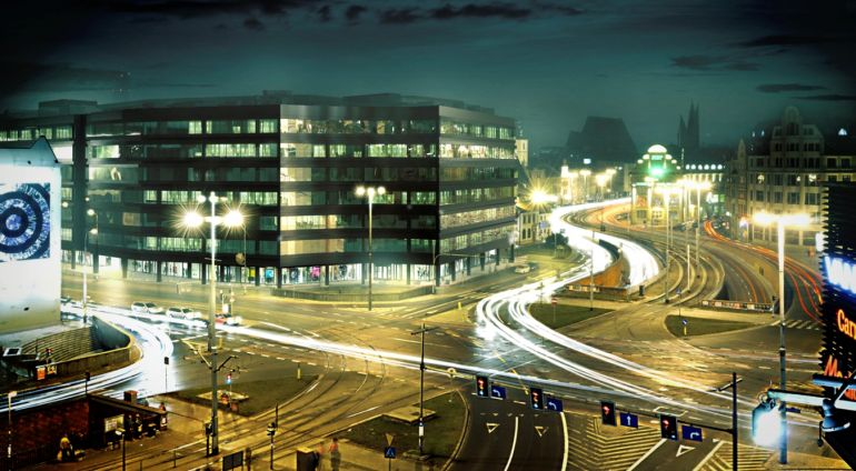 Construction works on the site of the office block Dominikański in Wrocław